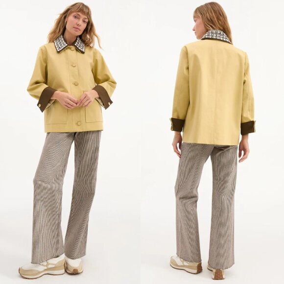 Veronica Beard Arlen Dickey Coat Size XS Flax Yellow Crystal Embellished Collar - Picture 2 of 14